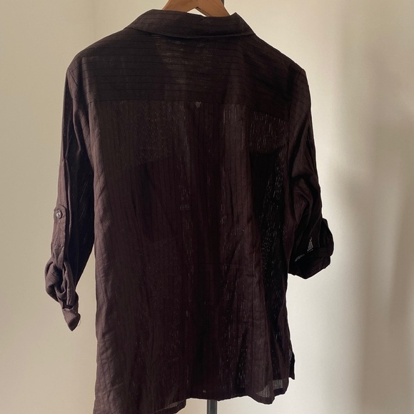 Karen Scott Chocolate Brown Textured Blouse - Picture 3 of 5